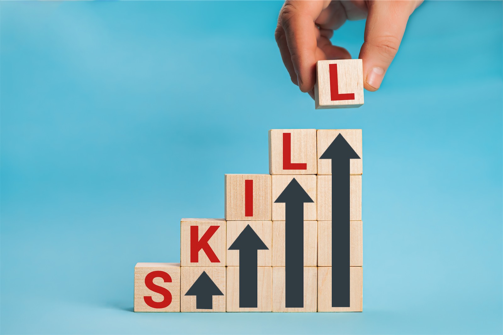 Skill training Personal development and promoted employee education learning ability Upskilling and personal development concept Upskilling reskilling new skills on wooden cube. Reskill and Upskill your employees