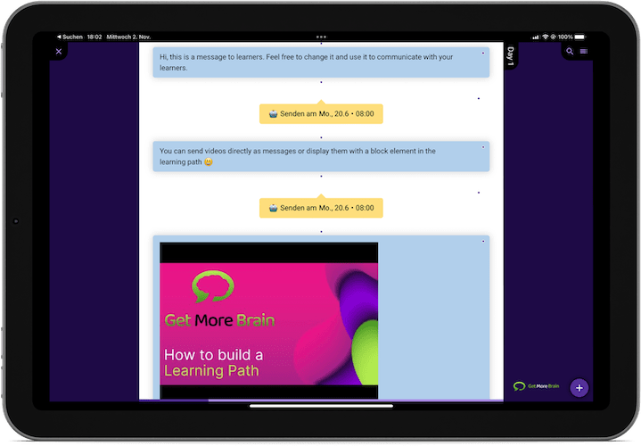 the image shows a tablet-mockup of Get More Brain: creat learning paths