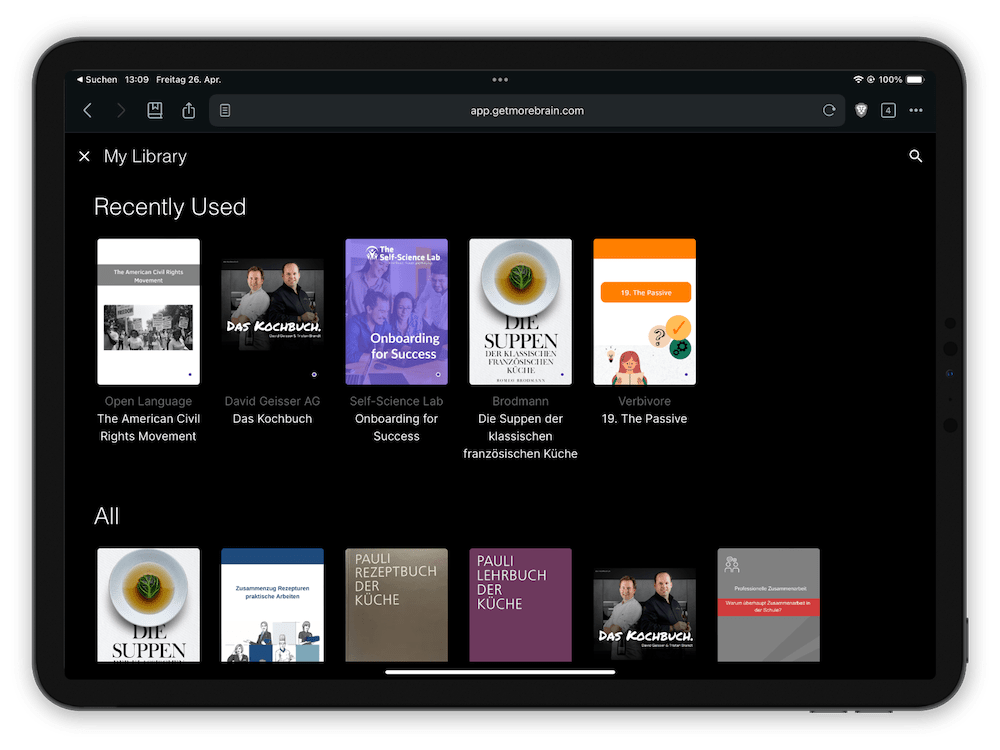 Tu Library en Get More Brain está sincronizada en todos los dispositivos.