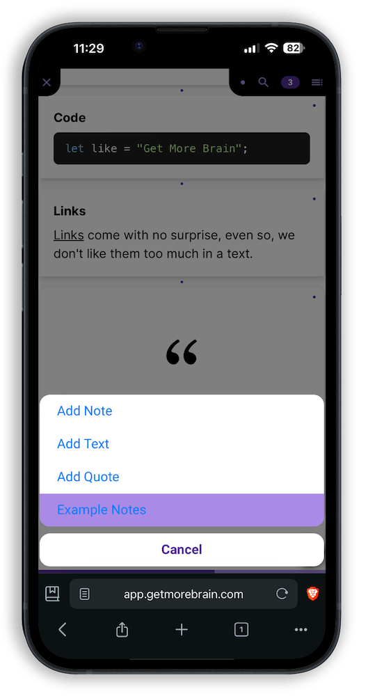 Add Example Notes to get familiar with all formatting options.