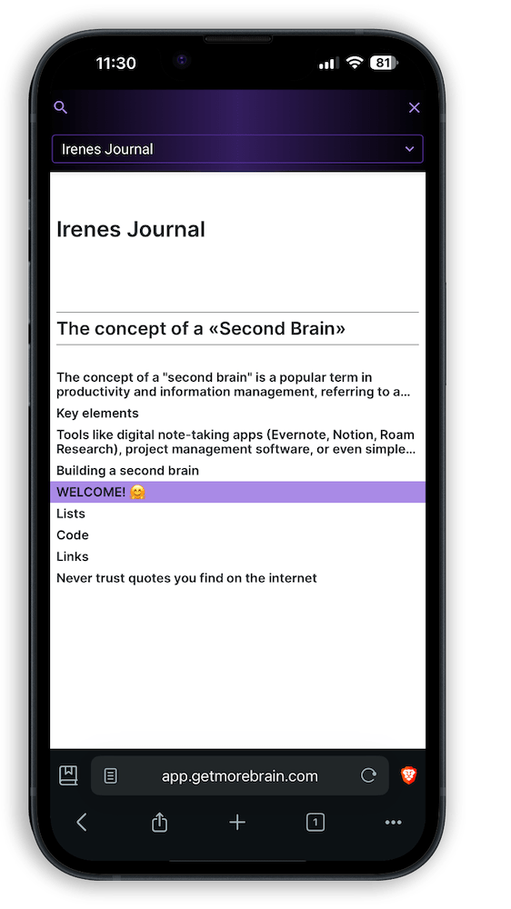 The table of contents of your notebook.