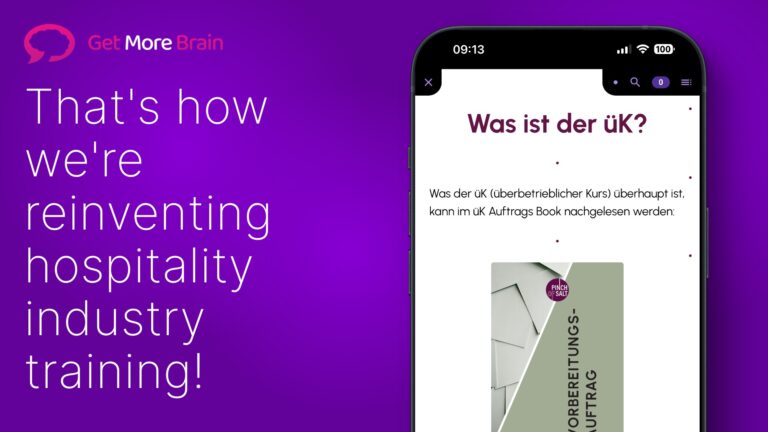 The image is a poster with the title of the post. Right to the text you see an iPhone with Get More Brain open. The background of the image is purple.